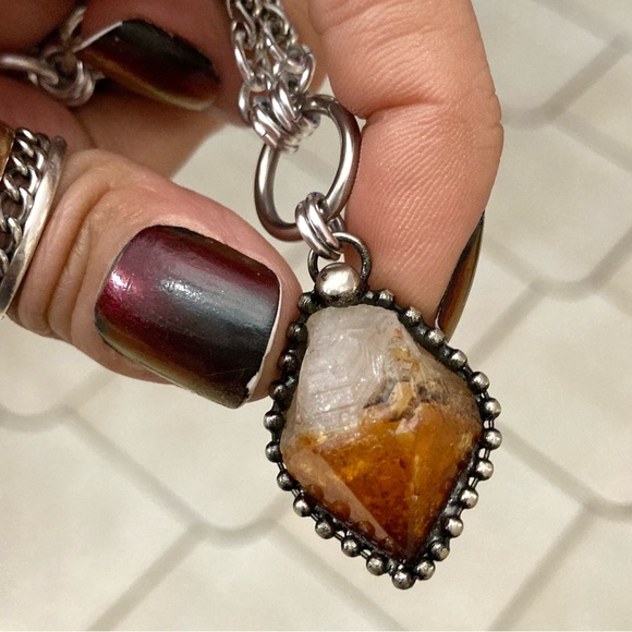 Genuine yellow orange citrine crystal maille chain silver boho gem necklace - Picture 11 of 16